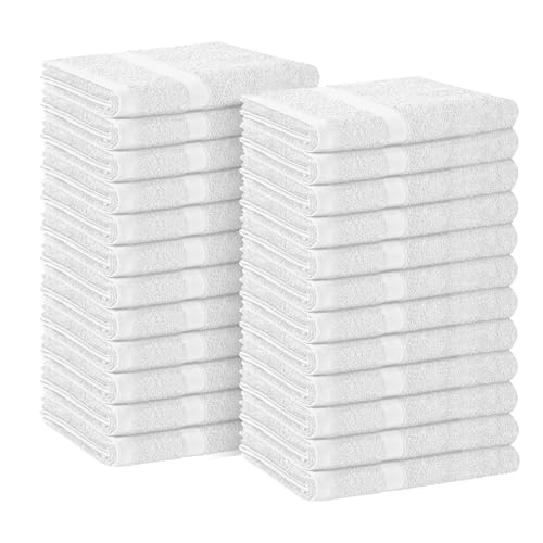 Avalon Towels Salon Towel - White Hand Towels Bulk Pack of 24 - 100% Cotton Absorbent Spa, Facial & Gym Towel for Working Out - 16x27 Inches (Not Bleach Proof) - color: White
