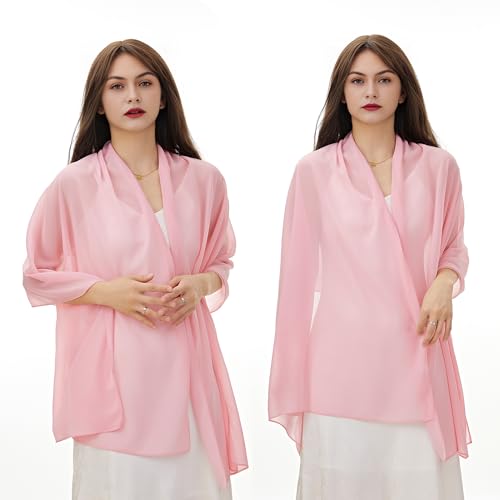 YOUR SMILE for Women Lightweight Breathable Solid Color Soft Chiffon Long Fashion Scarves Sun-proof Shawls Wrap - color: Peach Pink