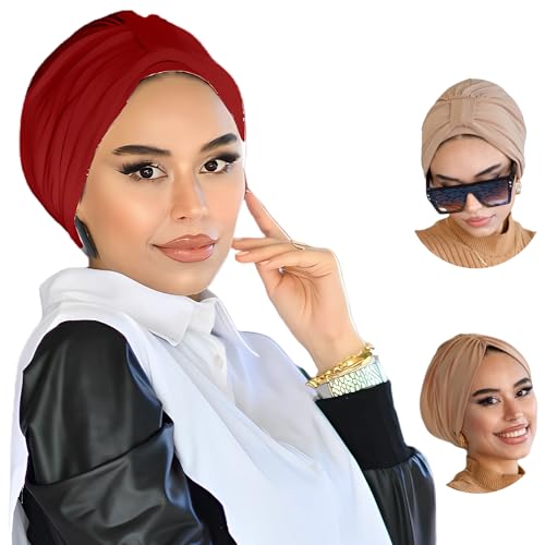 Para Life Turban With Band - Women's Hijab & Hair Wraps - Instant Hijab Cap - color: Red