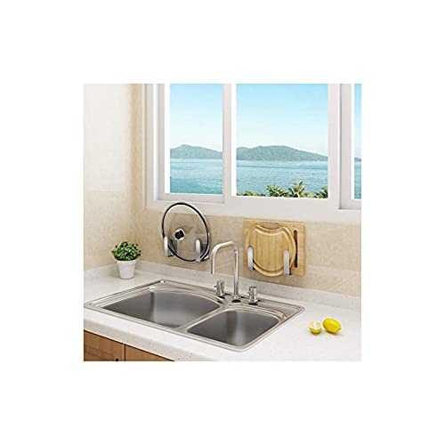 Pot Lid Holder Stainless Steel Wall Mounted 3M Self Adhesive Pan Cover Racks (Set of 4) Freely Adjustable Length (Silver) - color: Silver
