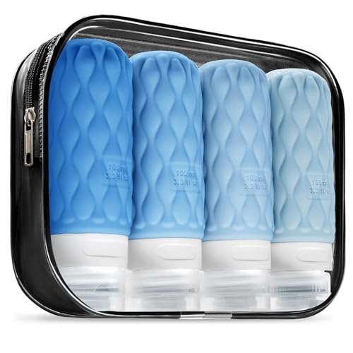 3.4oz Silicone Travel Bottles for Toiletries Refillable Liquid Accessories - color: Blue-3.4oz