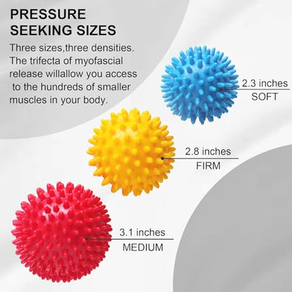 Spiky Massage Balls- 3PCS (Firm, Medium and Soft) Muscle Massager Ball for Feet, Back, Neck, Muscles, Hands Massager Roller for Plantar Fasciitis, Foot Arch Trainer, Exercise, Physical Therapy - color: 3color