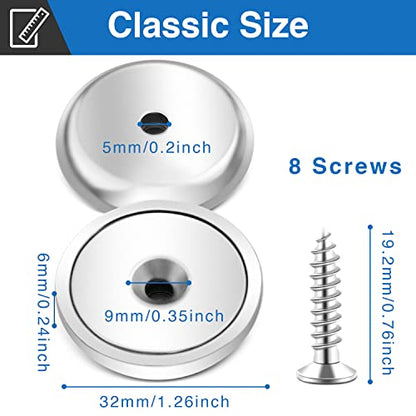 E BAVITE Strong Neodymium Magnets with Screws Silver, 8 Pack | 110 Lbs Rare Earth Magnets with Heavy Duty, Cup Magnet with Countersunk Hole and Stainless Screws for Kitchen, Craft, Office - color: Silver, size: 32mm-8P