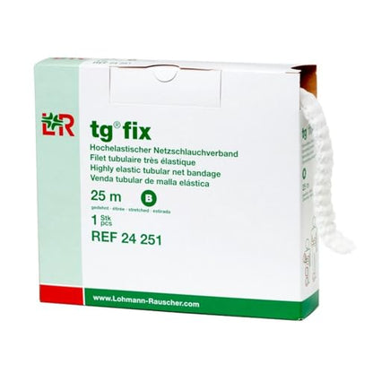 Lohmann & Rauscher tg Fix Net Tubular Bandage, Elastic, Size B, 40cm x 25m | Wide-mesh bi-elastic tubular net bandage that holds wound dressings in place without tape - size: Size B - Small Extremities