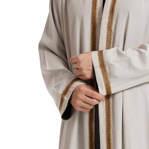 Qianliniuinc Thobe for Men Abaya Islamic Clothing - Muslim Kaftan Dubai Arabic Robe Loose Fit Casual Prayer Wear - color: Beige, size: Large