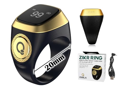 Smart Tasbih Zikr Ring - Digital Electronic Tally Counter for Muslim Islamic Prayer (Black, 20mm)