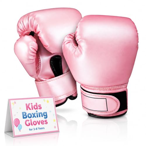 NUOBESTY Kids Boxing Gloves Pink Toddler Sparring Mitts for 3-8 Years | Soft Sponge Padding PU Punching Bag Gloves for Kickboxing, Muay Thai Training, Youth Girls Boys Practice at Home