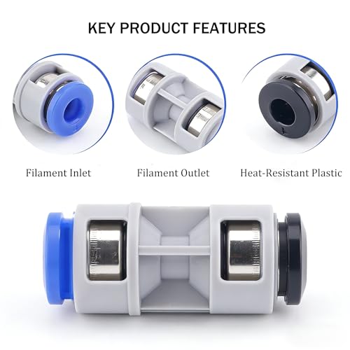 PTFE Tube Coupler for 3D Printer, Pneumatic Push-to-Connect Fitting – Connects PTFE Tube Between Buffer and Tool Head, Replacement Connector for P1 X1 X1C P1P P1S Series