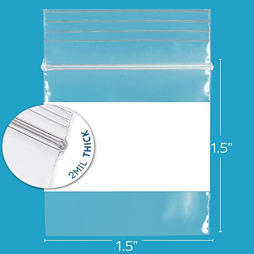 1.5" x 1.5" Mini Zip Bags, 200 Pack, Clear Plastic Reclosable Tiny Zipper Baggies with White Block for Writing, 2.5 Mil, for Packaging & Storing Jewelry, Pills, Beads & Seeds - GPI - size: 1.5" x 1.5