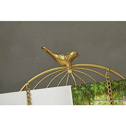 Jemeni Cookbook Stand for Kitchen, A Recipe Easel is Metal Birdcage Shaped | Metal Cookbook Stand with 2 Weighted Chains, Gold