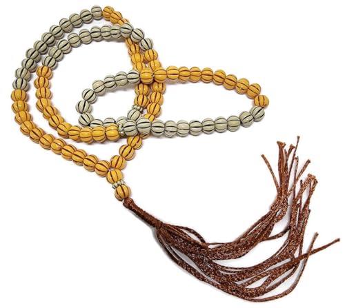 Islam Tasbih 99 Beads Muslim Misbaha Subha Rosary AMN-410 Islamic Prayer dhikr with Decorated Tassels Eid Ramadan Praying Religious Gift (Orang/Cream) - color: Orang/Cream