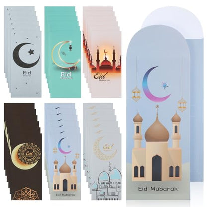 VALICLUD 36Pcs Eid Money Envelopes Ramadan Cards Gift Note Card Envelopes Small Cash Gift Money Bag for Eid Mubarak Celebration 7.08X3.14In
