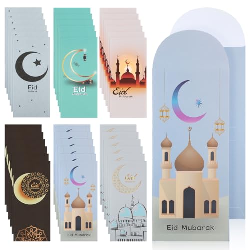 VALICLUD 36Pcs Eid Money Envelopes Ramadan Cards Gift Note Card Envelopes Small Cash Gift Money Bag for Eid Mubarak Celebration 7.08X3.14In