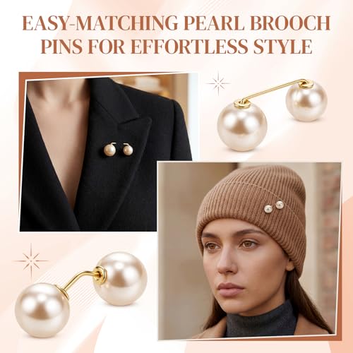 WILLBOND 6 Pcs Artificial Pearl Brooch Pins Sweater Shawl Safety Clips Dress Clips for Women - color: Gold