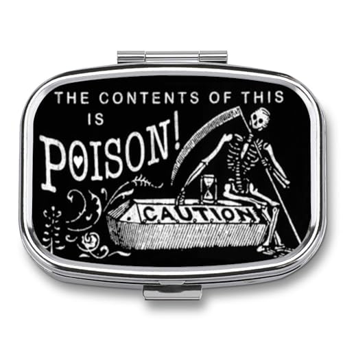 Metal 2 Compartment Pill Organizer Travel Friendly Portable Compact Pill Box Cute Pill Case to Hold Vitamins,Fish Oil,Supplements,Meds,Tablet for Purse,Pocket. (Black Scythe) - color: Black Scythe