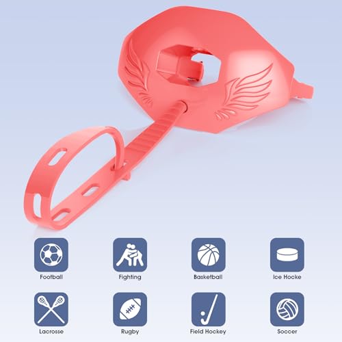 2Pcs Youth Football Mouthguard,Football Mouthpiece with Strap,No Boil. | Soft and Durable, Maximum Breathing Channel, - color: Pink