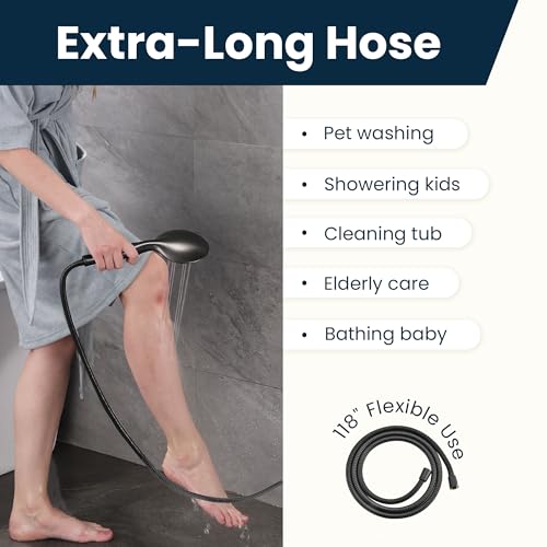 BRIGHT SHOWERS Extra Long Shower Hose 118 Inch, Stainless Steel Handheld Shower Hose with Brass Connectors, Anti-Kink, Leak-Proof, Easy to Install, Fits Most Shower Heads, Matte Black - color: Matte Black, size: 118 Inch