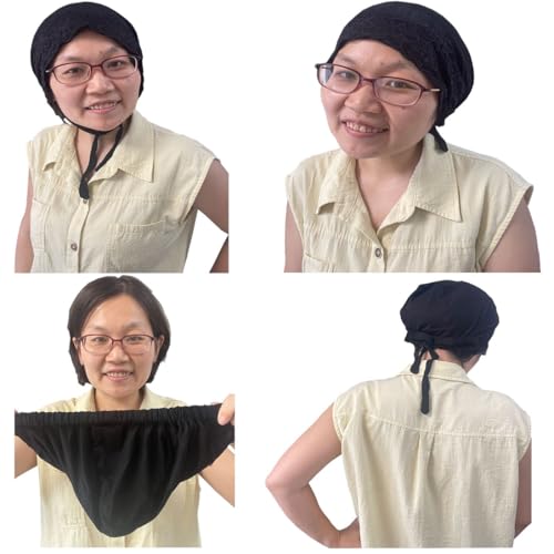 3Pack Islamic Muslim Under Hijab Cap Inner UnderScarf for women Lace Under Scarf Hat Hijab Cap with Tie - color: White Black Light Grey