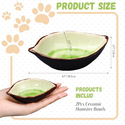 2 Pcs Hamster Food Bowl Ceramic Food Water Feeding Dish for Hamster Guinea Pig Hedgehog Gerbil Dwarf Rat Mice Chinchilla Sugar Glider(Leaf) - style: Leaf