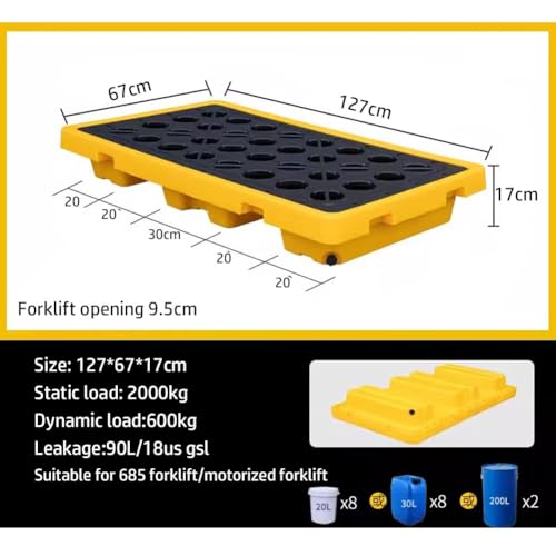 Modular Leak Platform/Grid Pads.Modular Spill Containment Tray - Heavy-Duty Oil Drum Holding Platform, Leak-Proof Spill Pallets for Safe Storage and Environmental Protection，（Yellow，127 * 67 * 1 - size: 127*67*17cm
