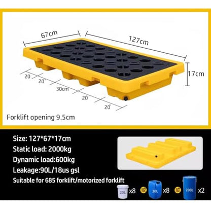 Modular Leak Platform/Grid Pads.Modular Spill Containment Tray - Heavy-Duty Oil Drum Holding Platform, Leak-Proof Spill Pallets for Safe Storage and Environmental Protection，（Yellow，127 * 67 * 1 - size: 127*67*17cm