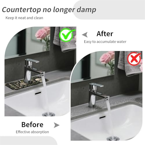 Kitchen Sink Splash Guard，Plants books skulls-1 Faucet Mat Sink Gadgets-Super Absorbent Fast Drying Mat Drip Catcher for Kitchen, Bathroom,Sink Mat, Dish Drying Mat, Bathroom(15" X 5.5" ) - color: Plants books skulls-1