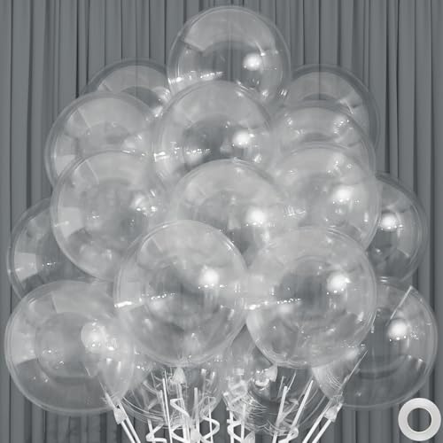 50pcs Clear Balloons, 12inch Transparent Latex Party Balloons for Baby Bridal Shower Wedding Birthday Party Decorations(With Ribbon & Adhesive Dots) - color: Clear