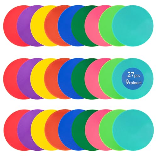 Non Slip Rubber Floor Markers 4 Inch 9 Inch 10 Inch | Multicoloured Poly Dots are suitable for football training and agility drills Marking positions in dance studios - style: 9inch 27pcs