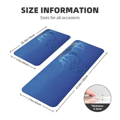 Kitchen Mat Set (2-Piece) – Cushioned Comfort, Spotted Jelly Fish Aquarium Life Marine Animals Easy Clean for Kitchen & Laundry