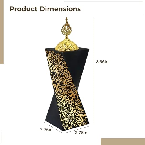 Frankincense Resin Incense Burner, 8.7 Inch Black and Golden Bakhoor Burner, Unique Rotating Shape Charcoal Incense Burner for Aromatherapy, Yoga, Spa, Meditation, Office Home Decor