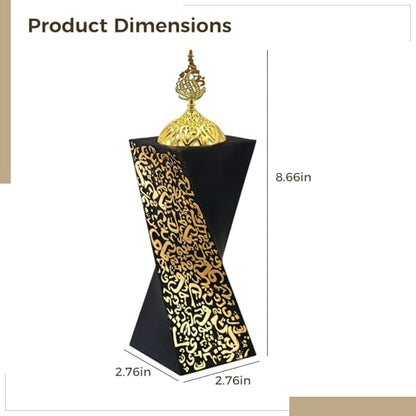 Frankincense Resin Incense Burner, 8.7 Inch Black and Golden Bakhoor Burner, Unique Rotating Shape Charcoal Incense Burner for Aromatherapy, Yoga, Spa, Meditation, Office Home Decor