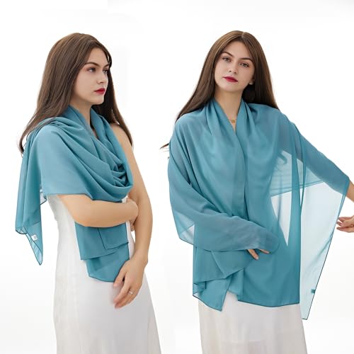 YOUR SMILE for Women Lightweight Breathable Solid Color Soft Chiffon Long Fashion Scarves Sun-proof Shawls Wrap - color: Light Teal