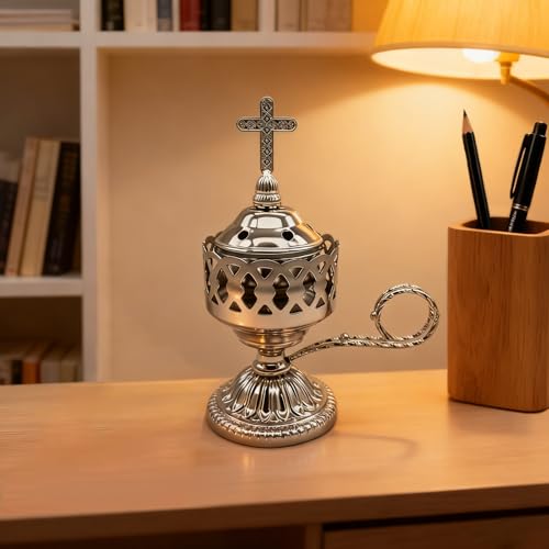 Electric Incense Burner, Frankincense Charcoal Incense Stand, Bakhoor Incense Burner Holder, Ideal for Aromatherapy, Yoga and Spa, Home and Christian Church Censer (Silver)