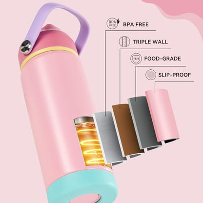 Fijinhom 24oz Insulated Stainless Steel Water Bottle, Wide Mouth Double Wall Vacuum, Silicone Straw, Sweat & Leak Proof, BPA Free Insulated Water Flask for Travel, Keep Cold 24h Hot 12h, Cherry - color: Cherry, size: 24 Ounces