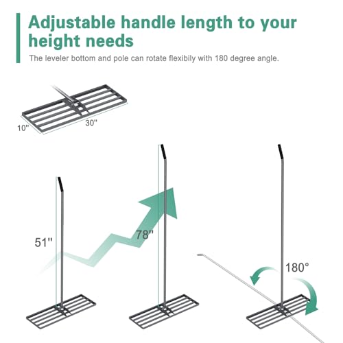 Lawn Leveling Rake 30"x10", Heavy Duty Rakes for Lawns with Anti-Rust Coating & Adjustable Handle, Effort-Saving Lawn Leveler for Yard Garden Farm Golf Course Lawn Care - size: 30"x10"