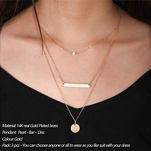 Turandoss Dainty Layered Choker Necklace, Handmade Y Pendant Necklace Multilayer Bar Disc Necklace Adjustable Layering Choker Necklaces for Women - style: 3PCS - simulated Pearl&Bar&Disc