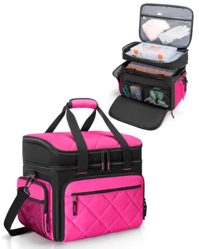 Smasrob Fishing Tackle Bag, Fish Bag (Tackle Boxes Not Included), Rose | Large Lure Boxes Pocket , Extra Top Tackle Trays Pocket, for Saltwater and Freshwater - color: Rose