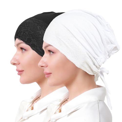 Muslim Hijab Undercap Women Underscarf Hijab Cap Islamic Turbans Scarf Inner Cap Eid Headscarf Hijab Bonnet - color: Black+white