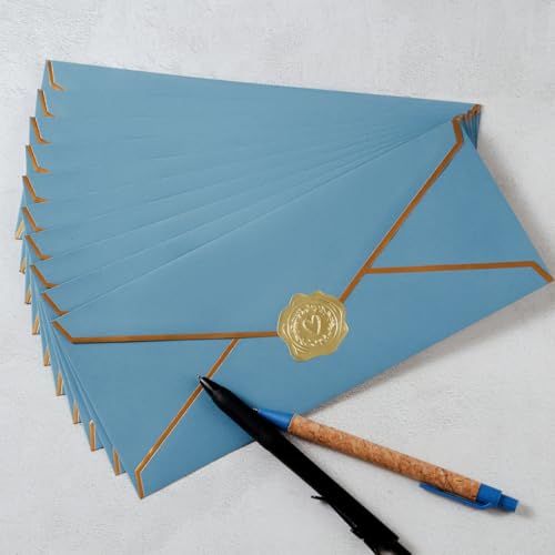100 Pack #10 Business Envelopes with Gold Stickers, Dusty-Blue - color: Dusty-Blue