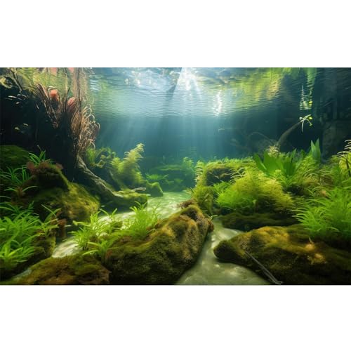 Ocean Floor Fish Tank Background Underwater Stone Aquarium Background Under The Sea Aquatic Green Seagrass Aquarium Backgrounds Undersea Cave Sunlight Reptile Fish Tank Enclosure Backgrounds 36x18in - color: Light Green, size: 36(W)x18(H)inches/ 90(W)*45c