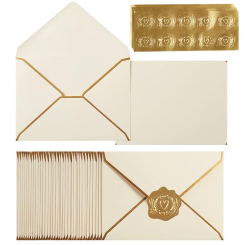 100 Pack A6 Envelopes 4x6 Cream Color Gold Border 4.75x6.5 Inches - color: Cream Color, size: 4.75 x 6.5 Inches