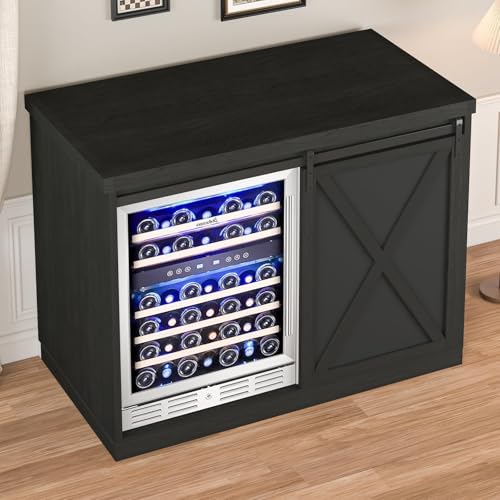 JassmiPkwy Coffee Bar Cabinet with Fridge Space, Wine Cabinet with Rack, Power Outlet for Dining Room Living Room, Black - color: Black