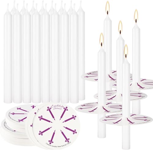 YOROXRG 100 pcs Church Candles with Drip Protectors for Devotional Candlelight Vigil Service, Unscented White 5" H X 1/2" D, No Smoke, Shabbat, Praye - color: White-5" 100