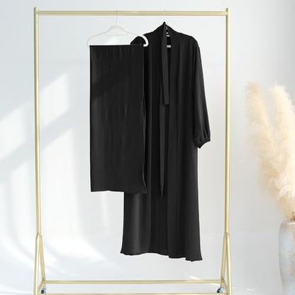 Women's Muslim Dress Two Pieces Set Islamic Prayer Abaya Modest Solid Color Muslim Outfits - color: Black Abaya and Black Hijab, size: Small