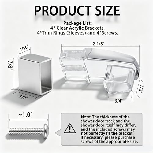 Compatible with Alumax/Basco Shower Door Parts - 4 Pack Clear Acrylic Towel Bar Brackets Replacement Parts for Framed Sliding Glass Shower Door Handle - Towel Bar NOT Included