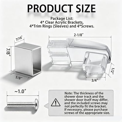 Compatible with Alumax/Basco Shower Door Parts - 4 Pack Clear Acrylic Towel Bar Brackets Replacement Parts for Framed Sliding Glass Shower Door Handle - Towel Bar NOT Included