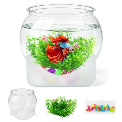 Plastic Fish Bowl Beta Fish Aquariums Scratch-Resistant and Shatterproof Mini Desktop Hydroponic Goldfish Tank (0.92Gallon/ 3.5L)