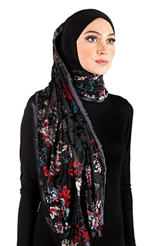 Stylish Mona Hijab Women's Black Kuwaiti with Chiffon Wrap Shawl & Satin Trim - color: Andalusia