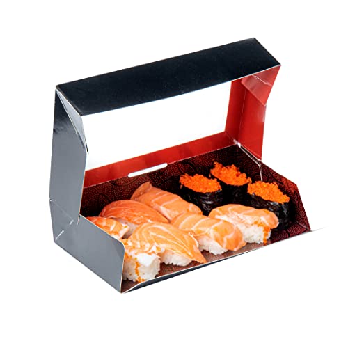 Restaurantware Sakura Vision 8 x 4.8 x 1.8 Inch Sushi Boxes 50 Disposable Take Out Boxes - Built-In Lid Clear Window Black Paper Rectangle Boxes For Sushi Maki Or Sashimi - size: Large