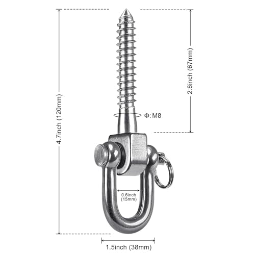 SELEWARE 6 Pack Swing Hangers Swing Set Hooks Stainless Steel Hammock Hooks for Porch Swing, Hammock Chair, Heavy Bag, Yoga Silk, Suspension Straps, Gymnastics Rings - color: Stainless 6 Pack Swing Hooks